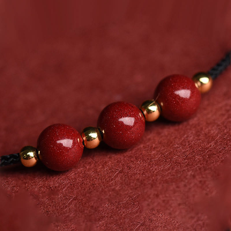 Natural Lucky Cinnabar Bead Blessing String Bracelet Anklet