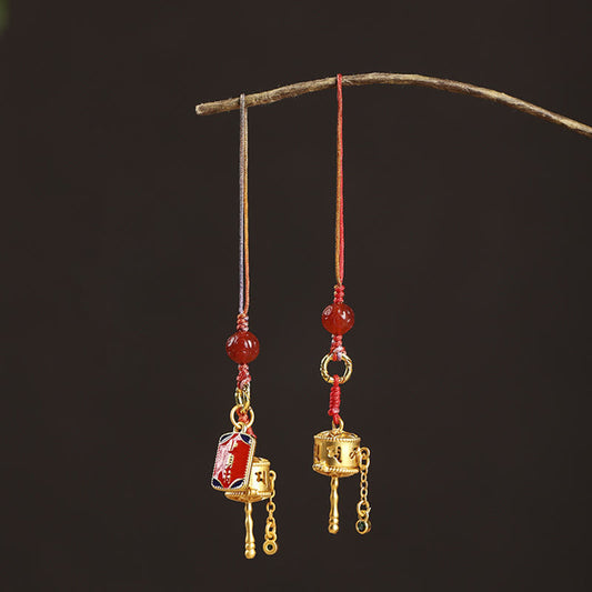 Tibetan Om Mani Padme Hum Prayer Wheel Amulet Charm Protection Phone Hanging Decoration