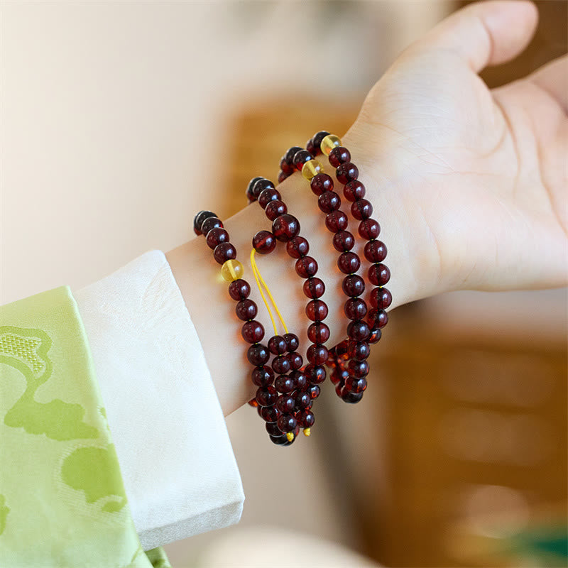Natural 108 Mala Beads Amber Bracelet