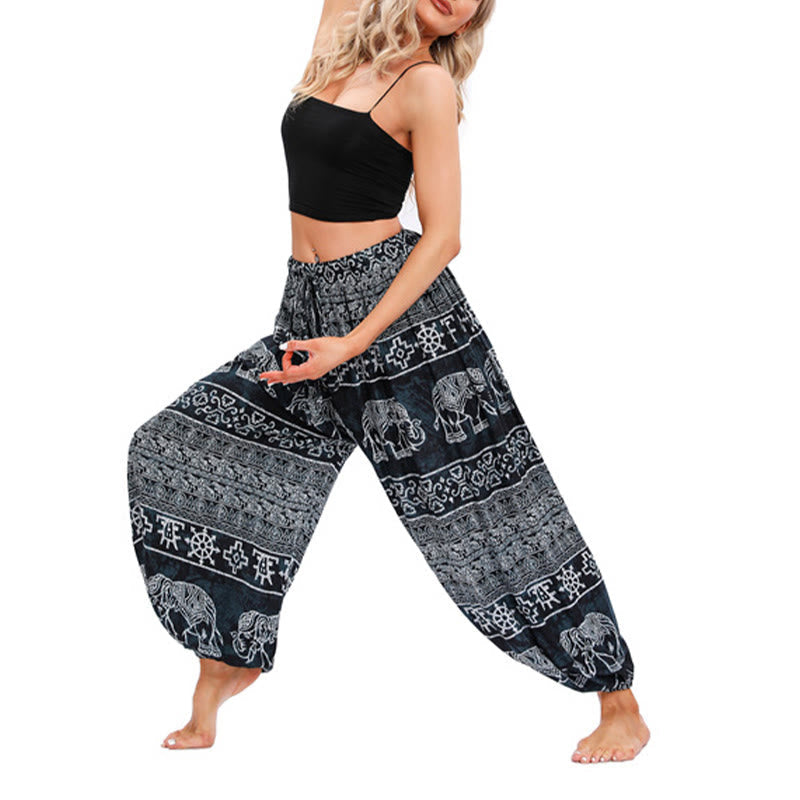 Elephant Geometry Pattern Casual Loose Harem Trousers Women's Yoga Pants