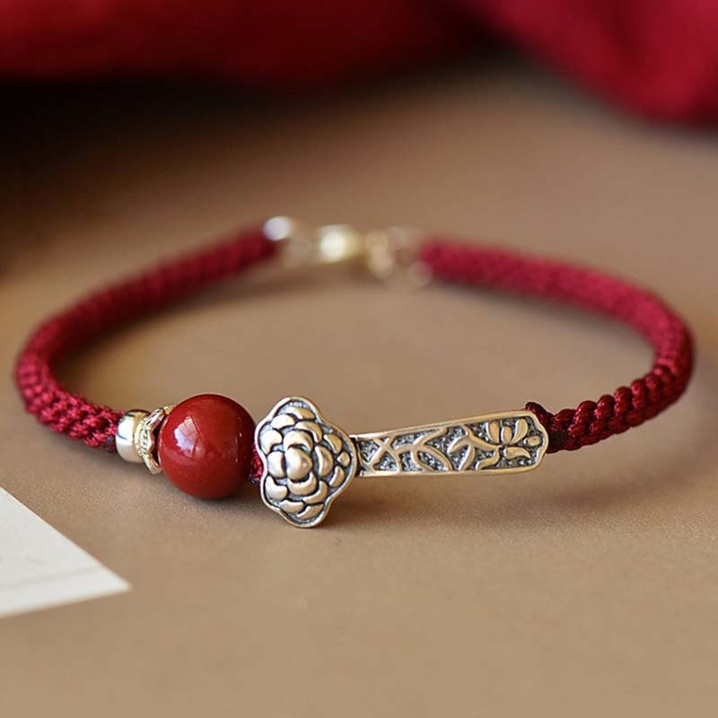 925 Sterling Silver Cinnabar Blessing String Bracelet