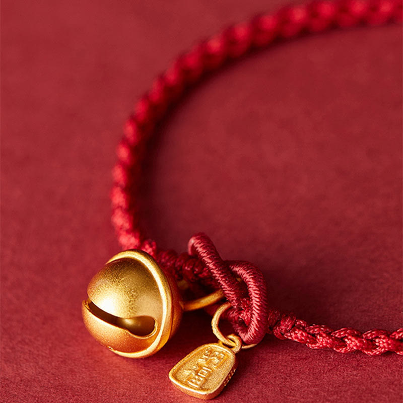 Handmade Fu Character Charm Luck Happiness Bell Red Rope Bracelet