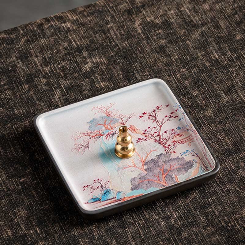 Mountain Lake Flower Leaf Ceramic Plate Tray Stick Incense Burner Decoration