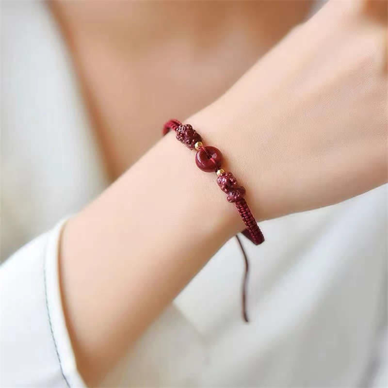 Cinnabar PiXiu Blessing Copper Coin Peace Buckle Red String Bracelet