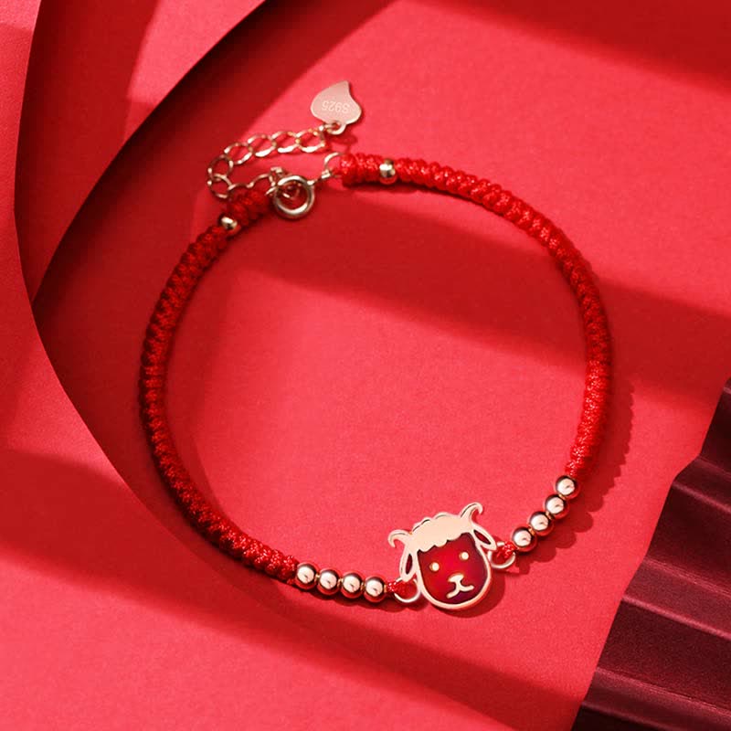 925 Sterling Silver Chinese Zodiac Luck Faith Discolor Red String Bracelet