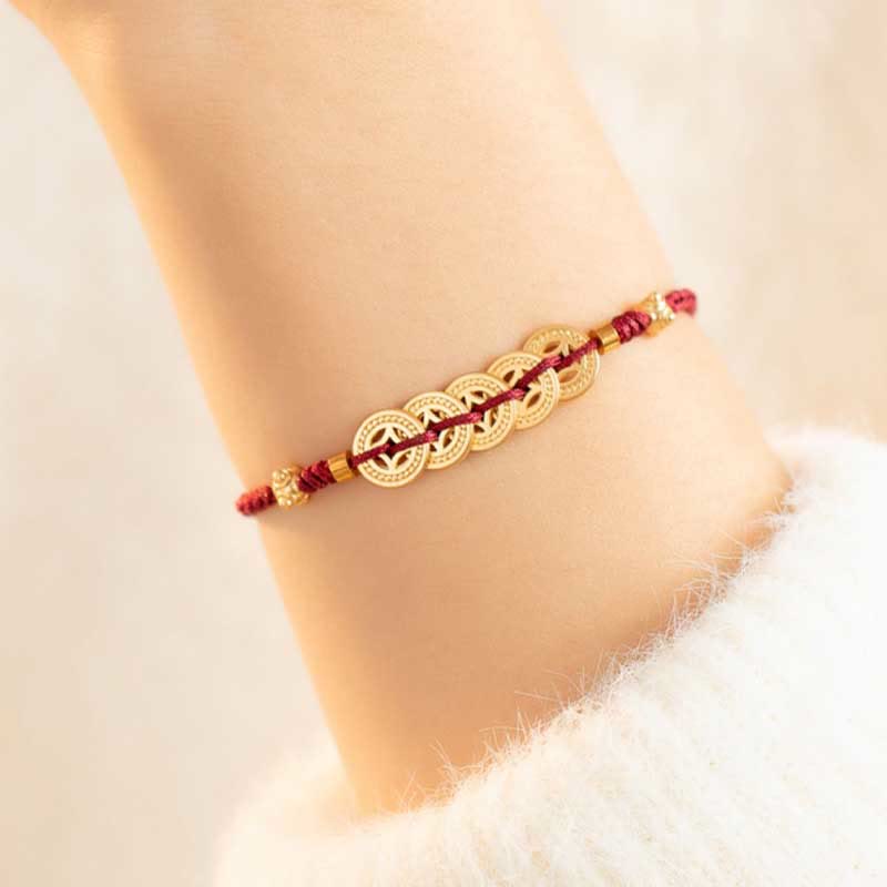 Copper Coin Fortune Tree Luck Strength Braided Bracelet