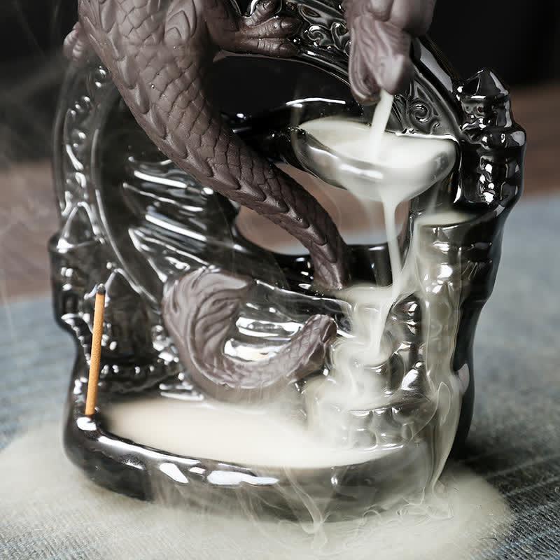 Nordic Pterosaur Dragon Ceramic Backflow Smoke Fountain Protection Incense Burner Decoration