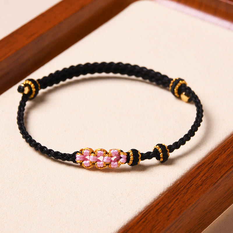 Handmade Peach Blossom Protection Braided Rope Bracelet
