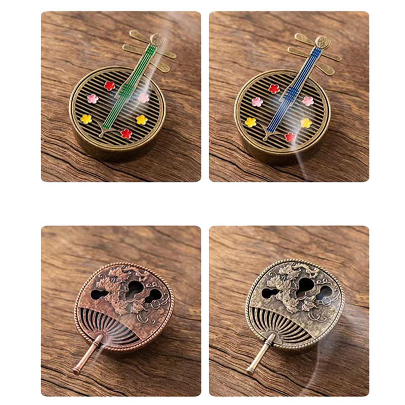 Small Mini Gourd Fan Pipa Copper Alloy Incense Burner Decoration With Incense