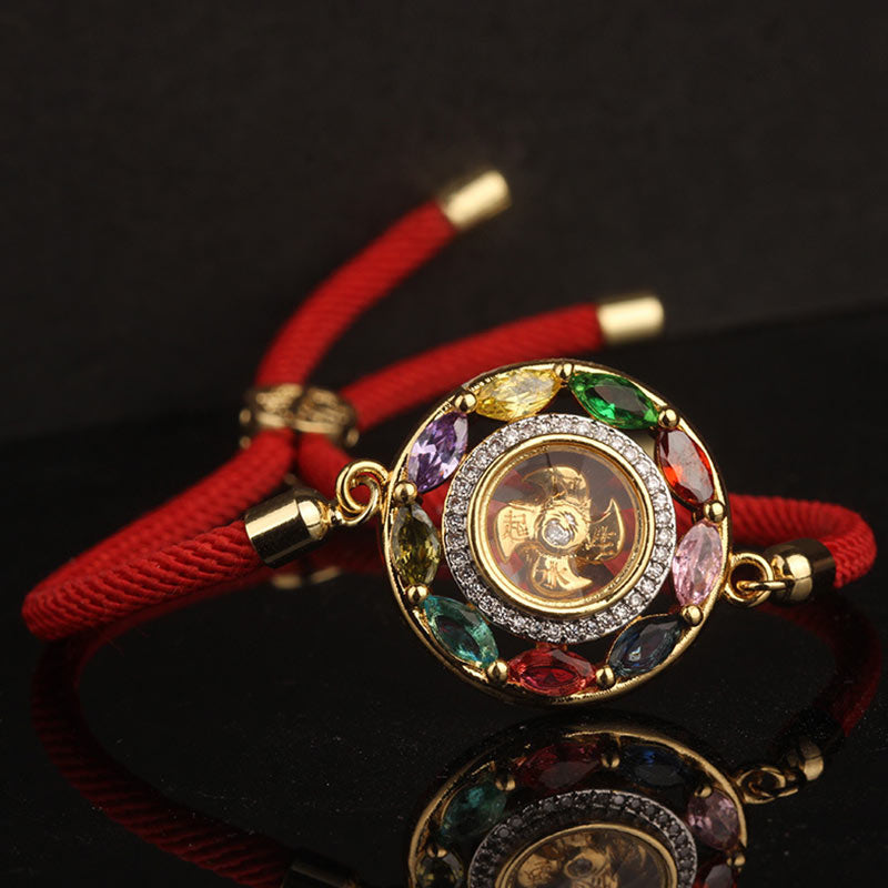 Colorful Zircon Copper Wealth Luck Rotation Bracelet Necklace Pendant