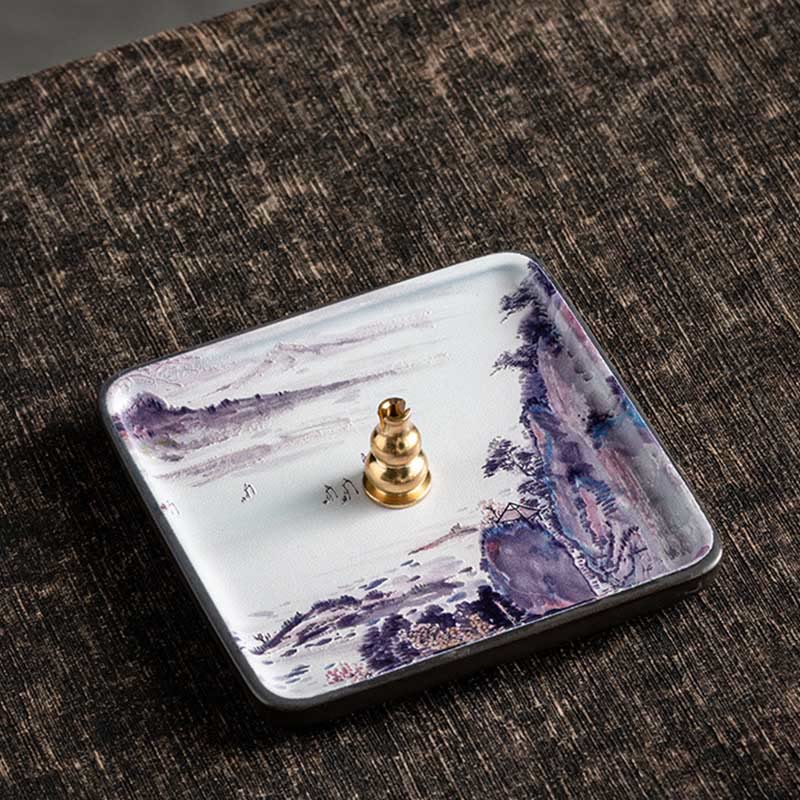 Mountain Lake Flower Leaf Ceramic Plate Tray Stick Incense Burner Decoration