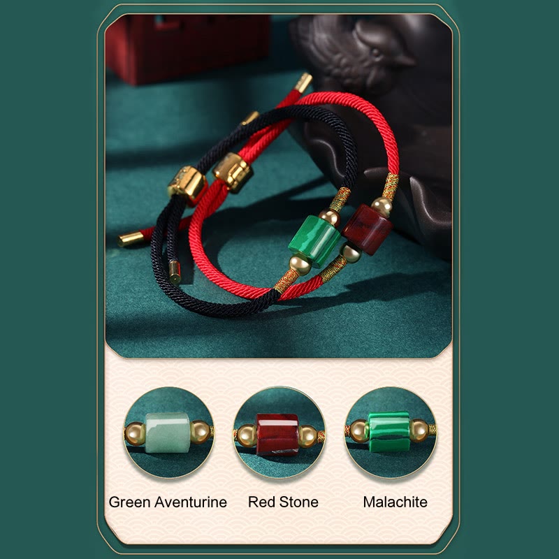 Tibet Handmade Green Aventurine Red Stone Malachite Luck Protection Braided Rope Bracelet