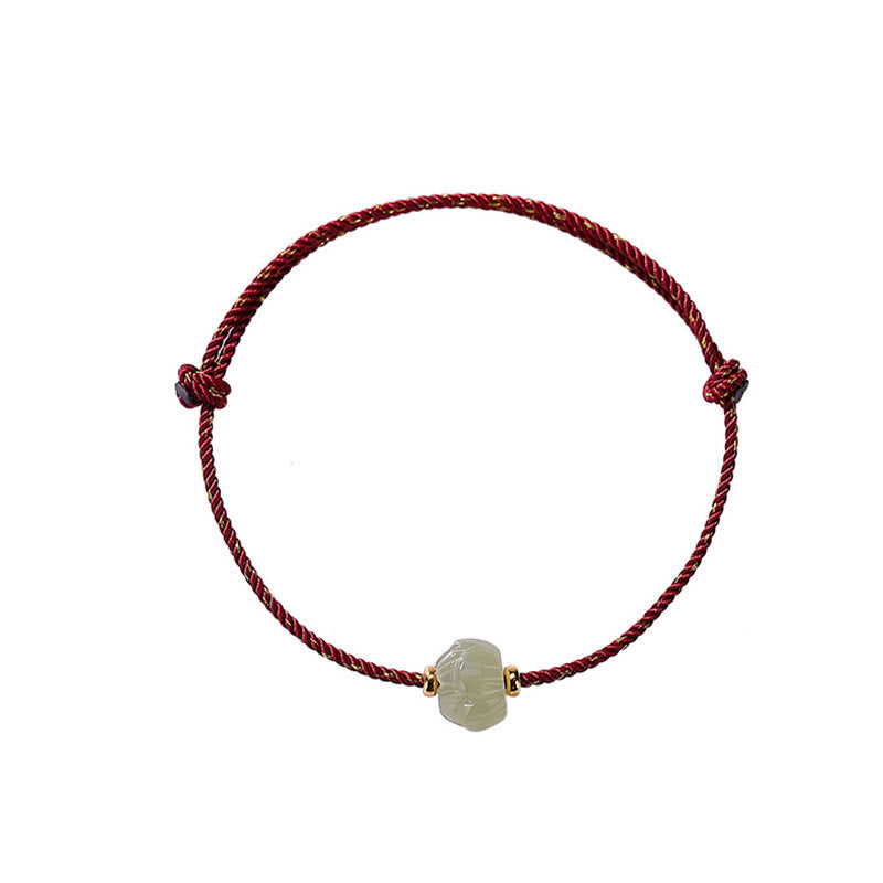 925 Sterling Silver Plated Gold Hetian Jade Lotus Luck Red String Bracelet