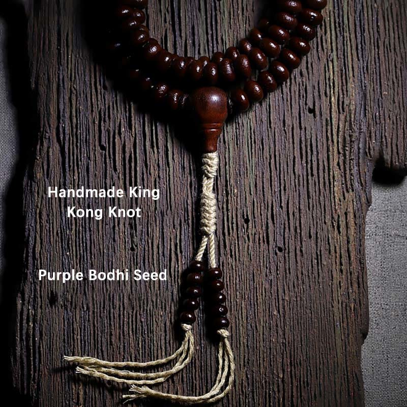 Natural Tibet 108 Mala Beads Purple Bodhi Seed Three-eyed Dzi Bead Copper Dorje Harmony Bracelet
