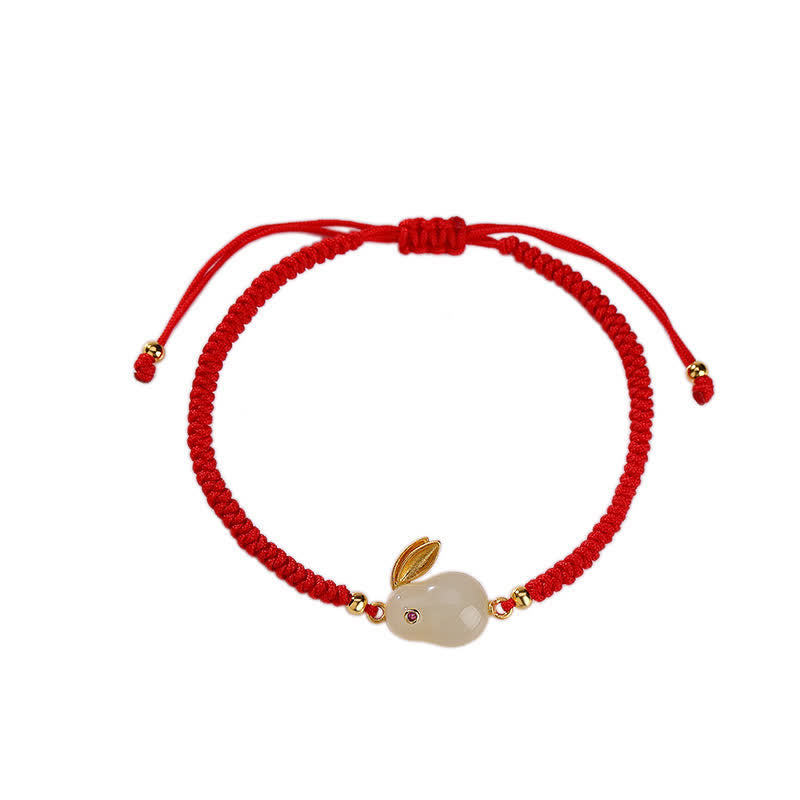 925 Sterling Silver Year of the Rabbit Hetian White Jade Luck Red String Protection Bracelet