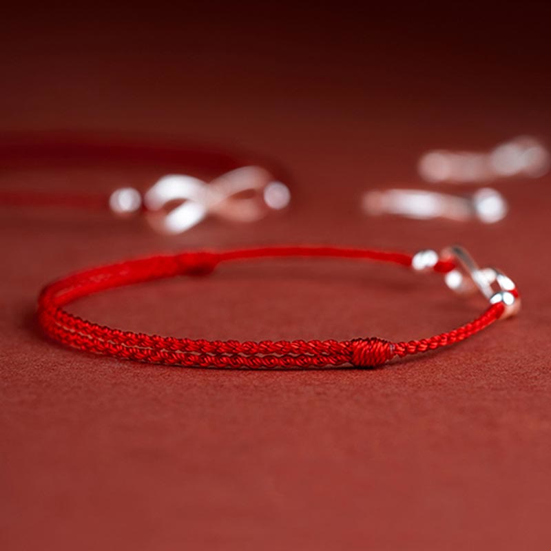 925 Sterling Silver Endless Knot Protection Luck Red String Bracelet Anklet