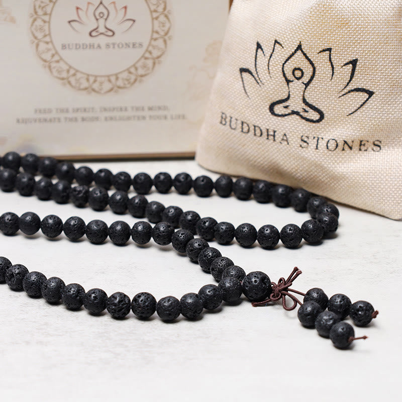 108 Natural Lava Rock Beads Prayer Mala Bracelet Necklace