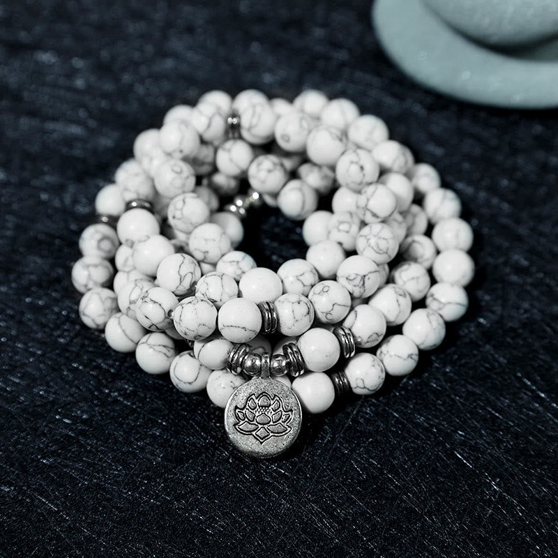 White Turquoise Lotus Mala Bracelet