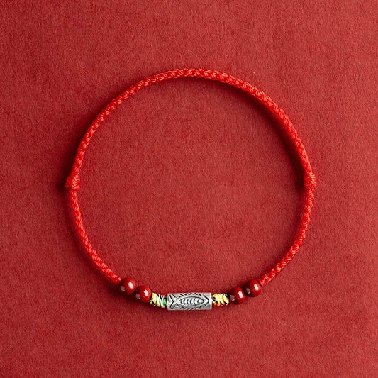925 Sterling Silver Koi Fish Cinnabar Bead Wealth Handcrafted Braided Bracelet Anklet