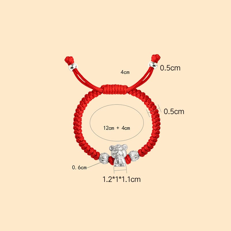 999 Sterling Silver Chinese Zodiac Red Rope Luck Handcrafted Kids Bracelet