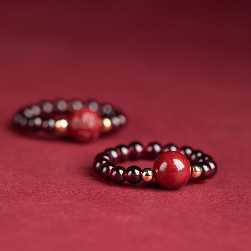 Garnet Cinnabar Lucky Bead PiXiu Om Mani Padme Hum Rose Protection Ring