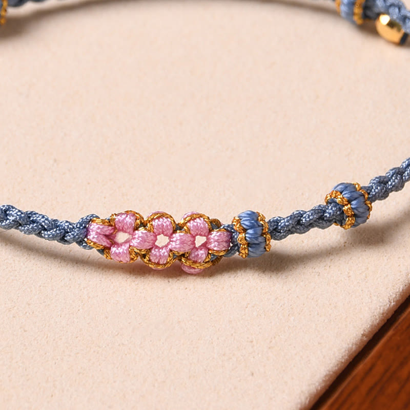 Handmade Peach Blossom Protection Braided Rope Bracelet