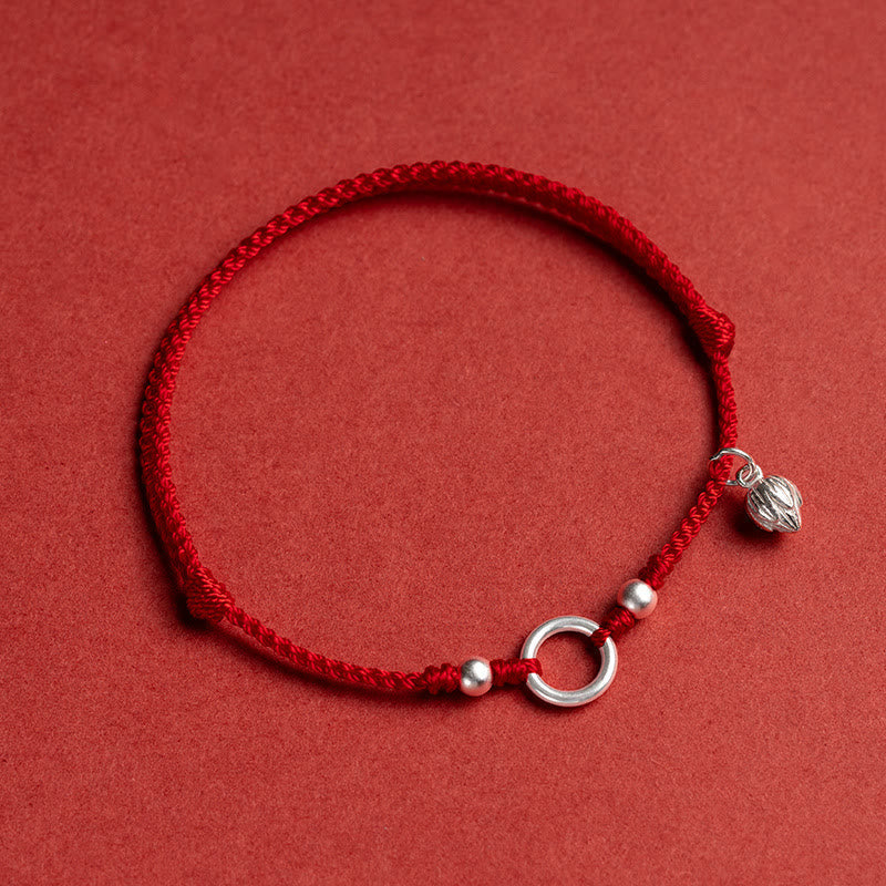 925 Sterling Silver Lucky Fortune Peace Joy Lotus Peace Buckle Red String Bracelet