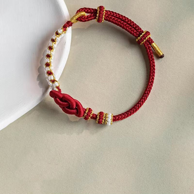Handmade True Love Knot Peach Blossom Charm Luck Rope Bracelet