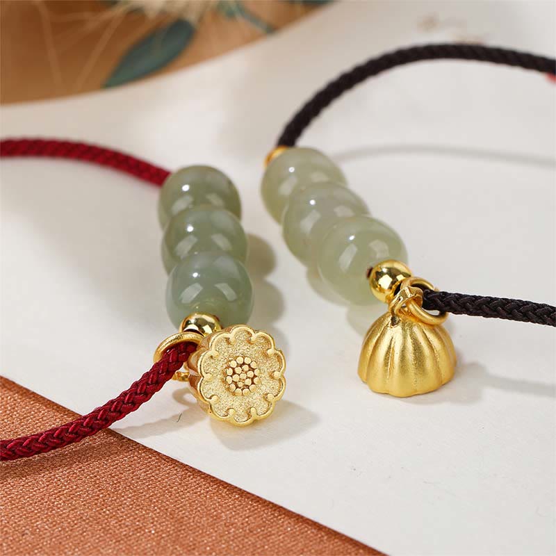 Handmade Hetian Jade Bead Lotus Pod Prosperity Luck Braided Bracelet