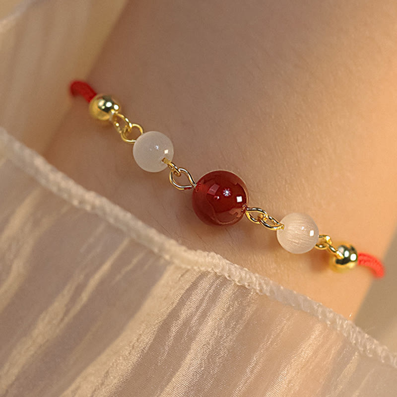 Red Agate Cat Eye Braided String Confidence Bracelet