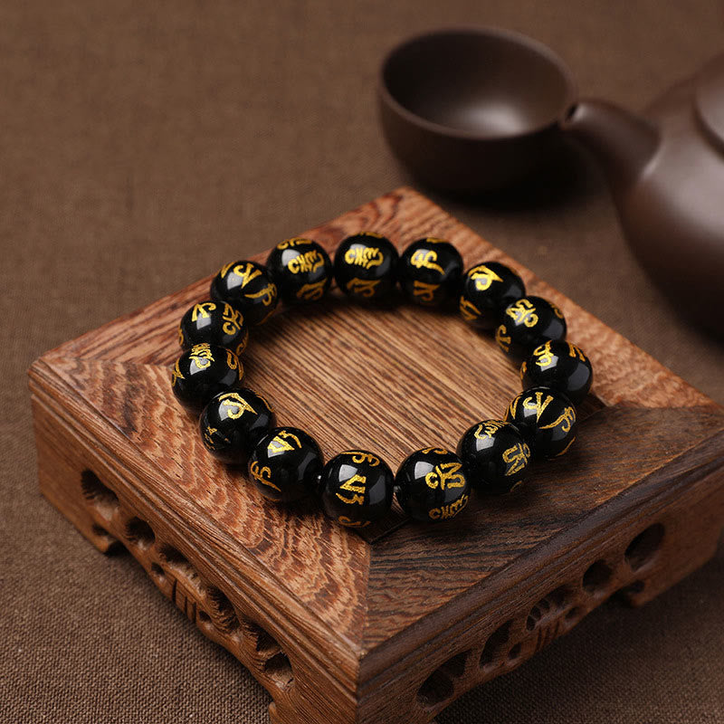 Tibet White Crystal Black Onyx Om Mani Padme Hum Meditation Bracelet