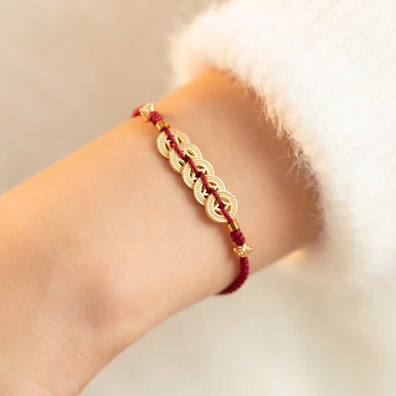 Copper Coin Fortune Tree Luck Strength Braided Bracelet