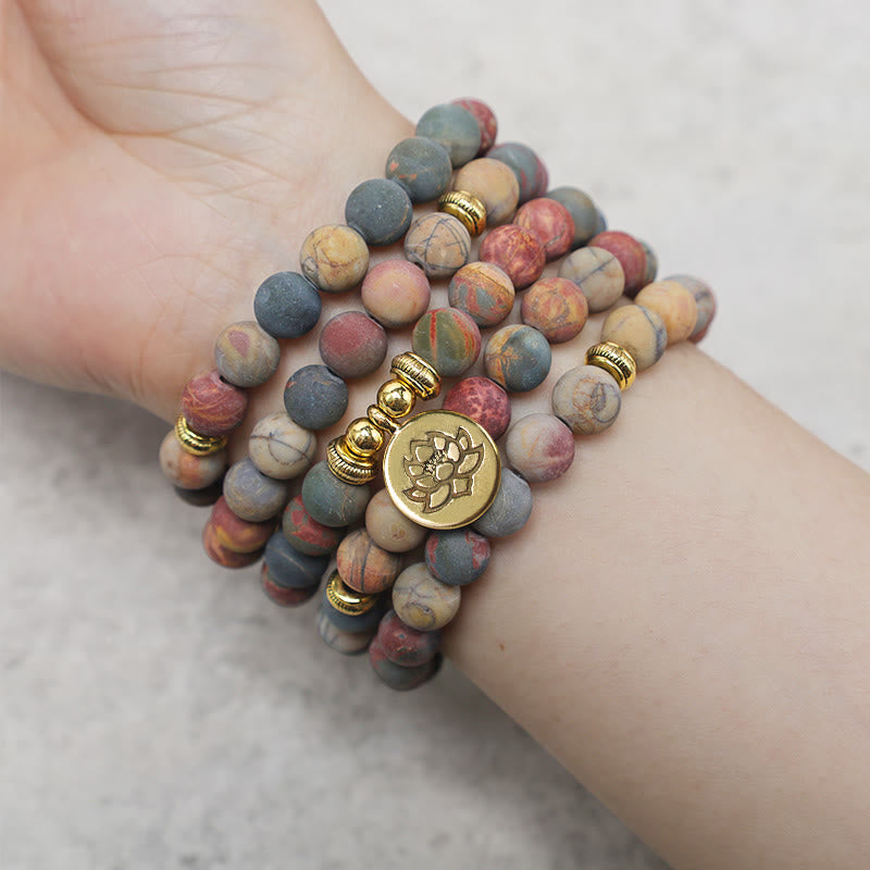108 Mala Beads Picasso Jasper Stone Courage Energy Bracelet