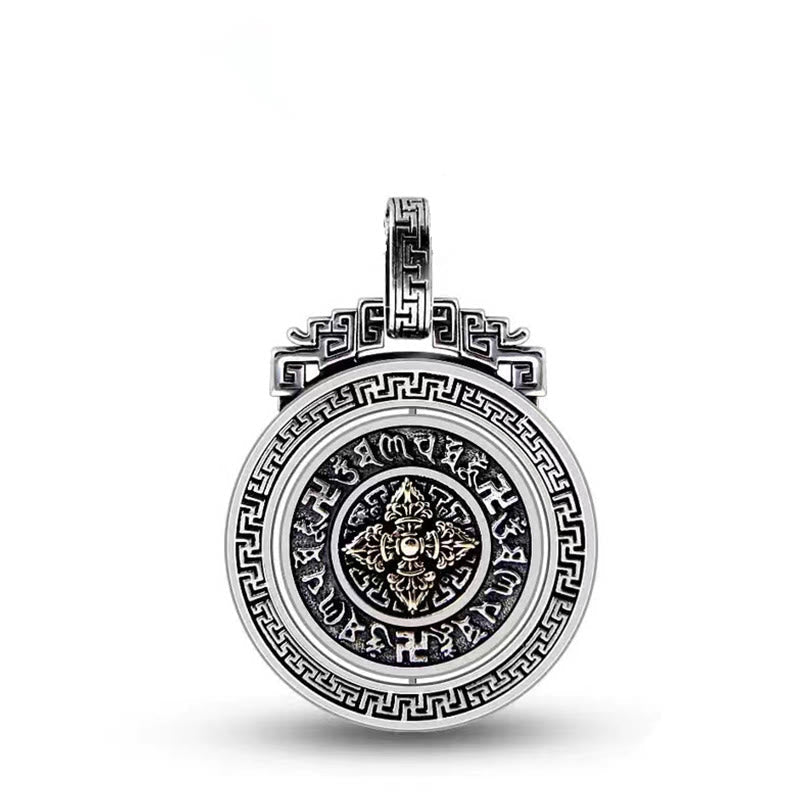 Tibetan Om Mani Padme Hum Double Dorje Vajra Rotatable Purity Peace Necklace Pendant
