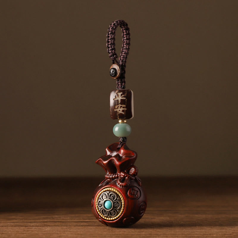 Small Leaf Red Sandalwood Green Sandalwood Money Bag Om Mani Padme Hum Rotatable Protection Keychain Phone Hanging Decoration