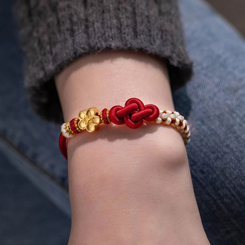 Handmade True Love Knot Peach Blossom Charm Luck Rope Bracelet