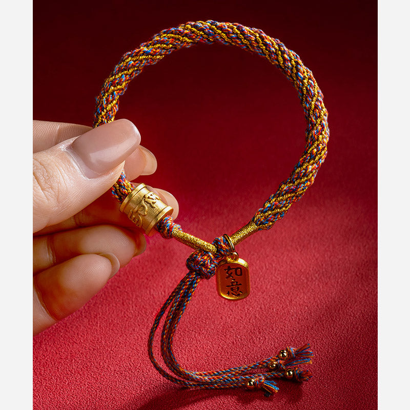 Handmade Multicolored Tibetan Om Mani Padme Hum Ruyi Auspicious Charm Braided Bracelet
