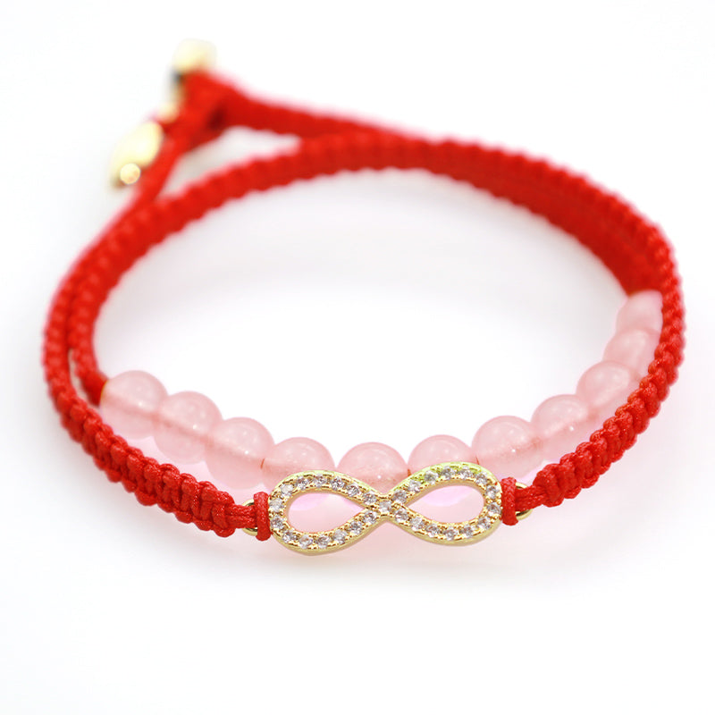 Tibetan Handmade Lotus Pink Crystal Soothing Red String Bracelet (Extra 30% Off | USE CODE: FS30)