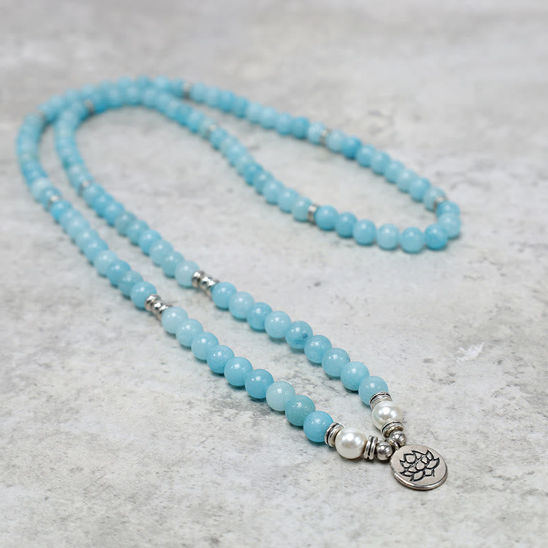 Natural Amazonite Stone Lotus Mala Bracelet
