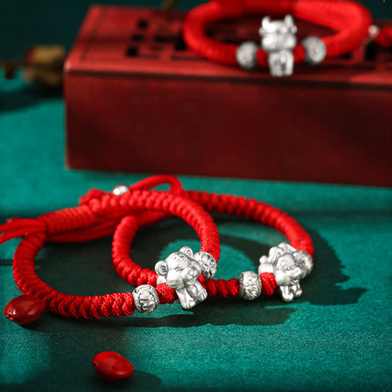 999 Sterling Silver Chinese Zodiac Red Rope Luck Handcrafted Kids Bracelet