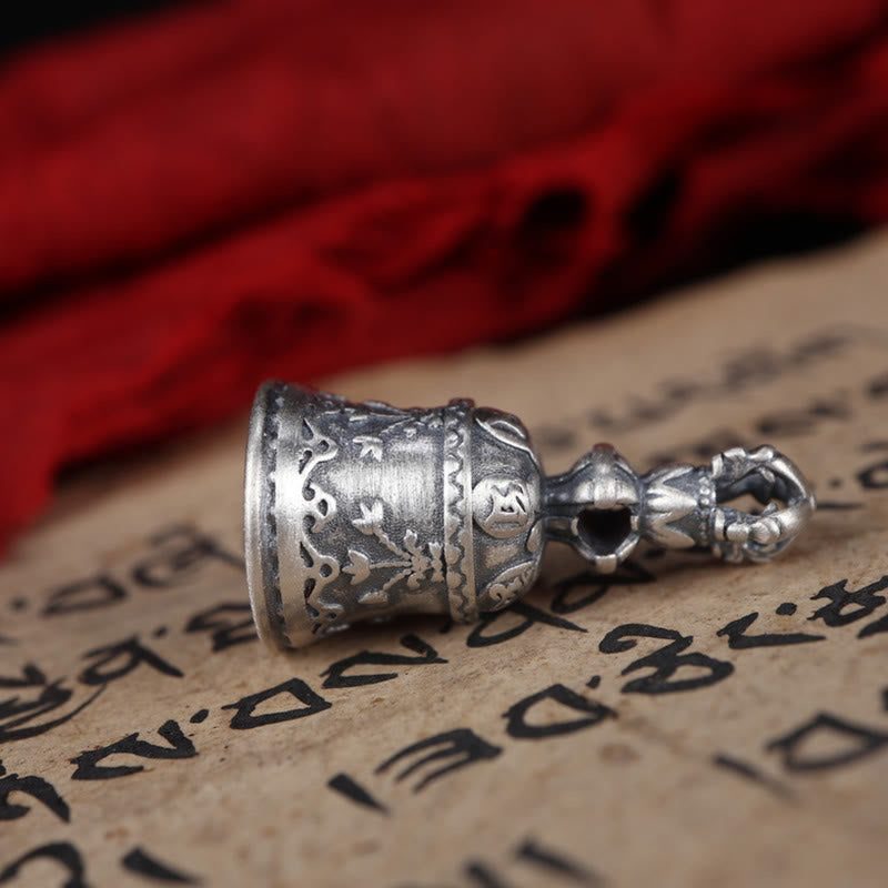 Tibet 925 Sterling Silver Om Mani Padme Hum Dorje Bell Vajra Engraved Enlightenment Pendant Hanging Decoration