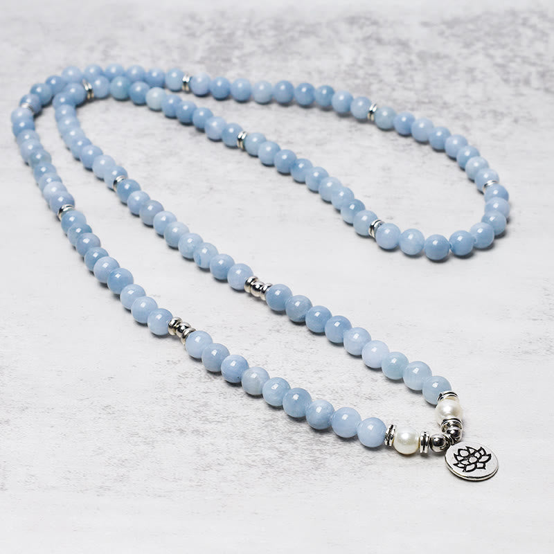 108 Mala Beads Aquamarine Bracelet