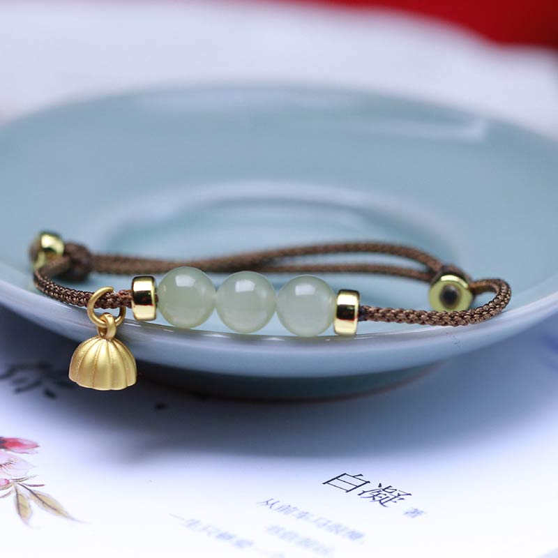 Natural Jade Lotus Seed Strength Red String Weave Bracelet