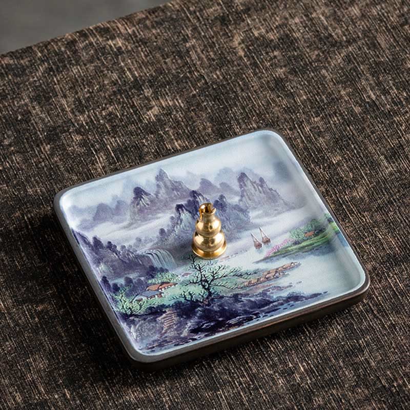 Mountain Lake Flower Leaf Ceramic Plate Tray Stick Incense Burner Decoration