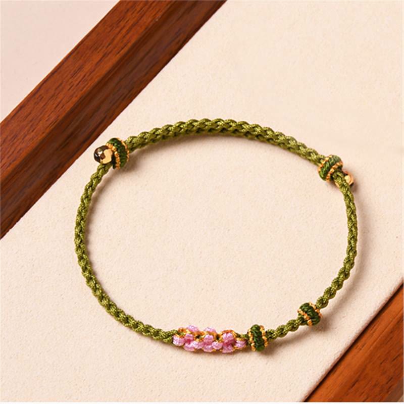 Handmade Peach Blossom Protection Braided Rope Bracelet