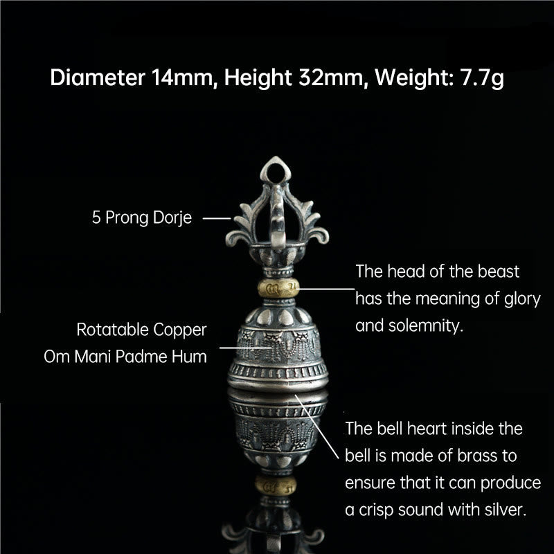 Tibet 925 Sterling Silver Om Mani Padme Hum Dorje Bell Vajra Engraved Enlightenment Pendant Hanging Decoration