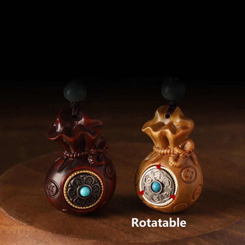 Small Leaf Red Sandalwood Green Sandalwood Money Bag Om Mani Padme Hum Rotatable Protection Keychain Phone Hanging Decoration