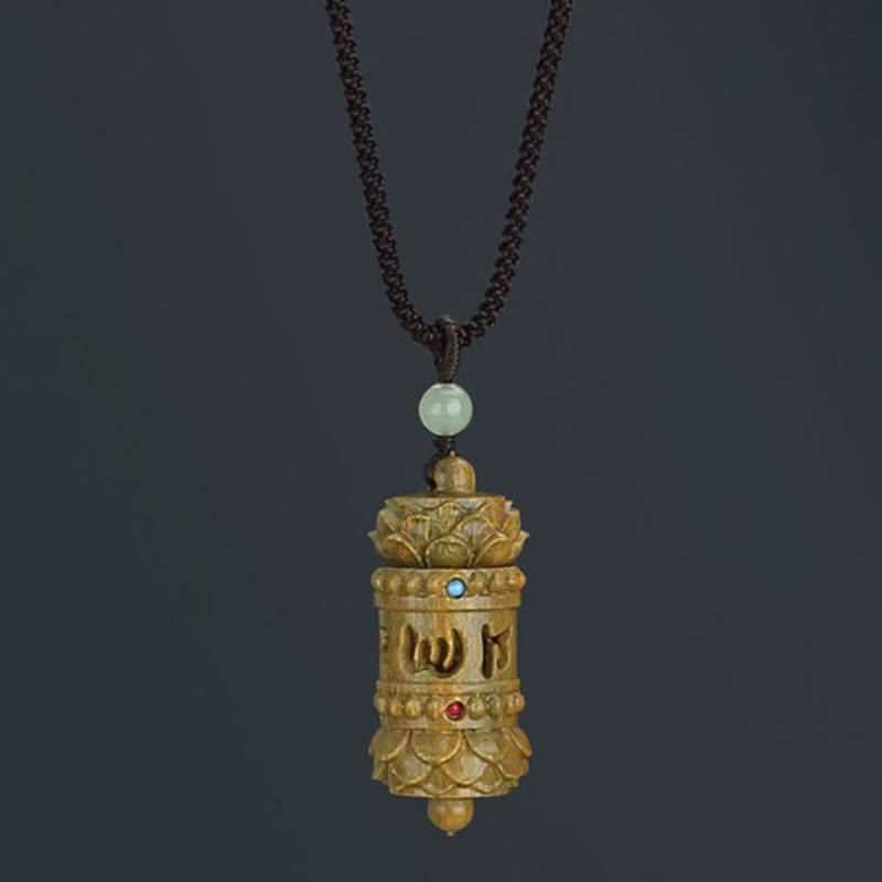 Tibet Green Sandalwood Rosewood Om Mani Padme Hum Lotus Positive Soothing Necklace Pendant