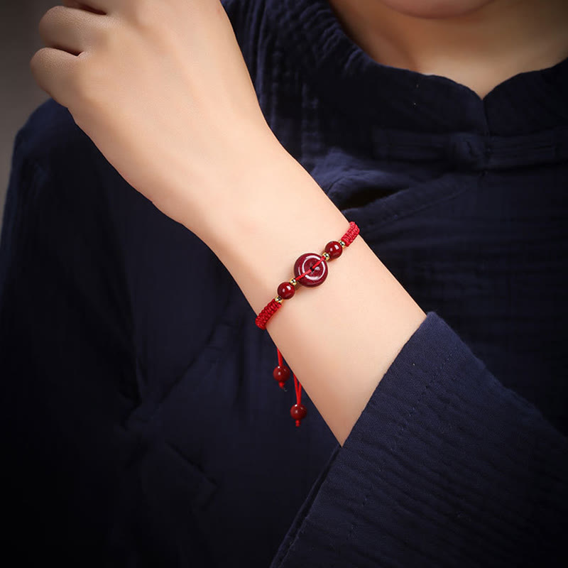 Natural Cinnabar Peace Buckle Blessing String Bracelet