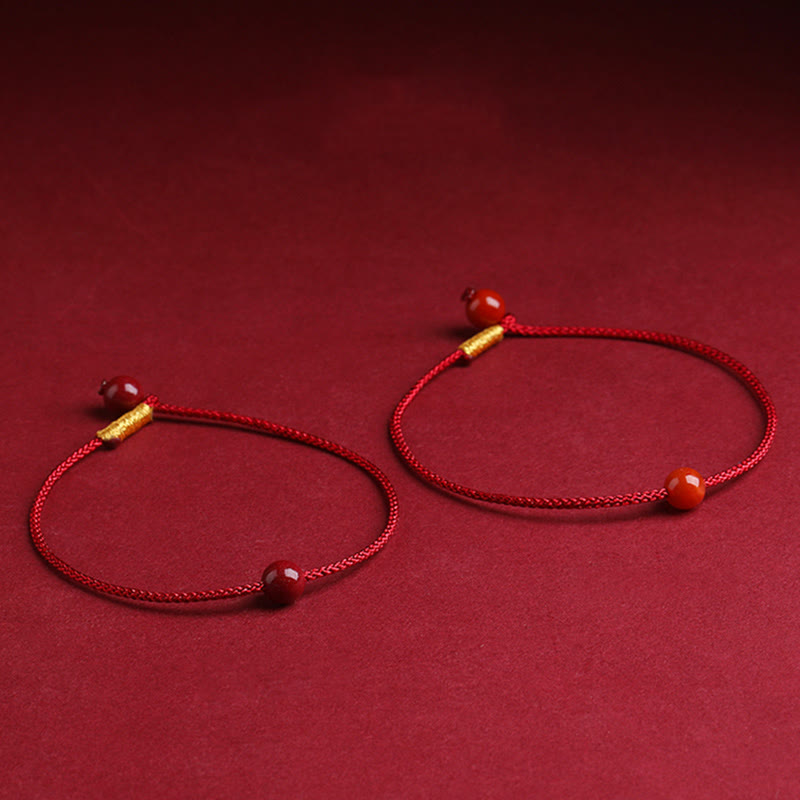 Natural Cinnabar Red Agate Blessing Red String Bracelet
